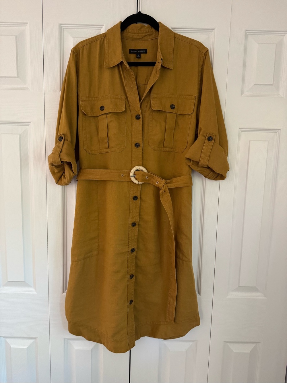 Banana Republic Safari Belted Linen Shirt Dress Size L - Picture 3 of 11